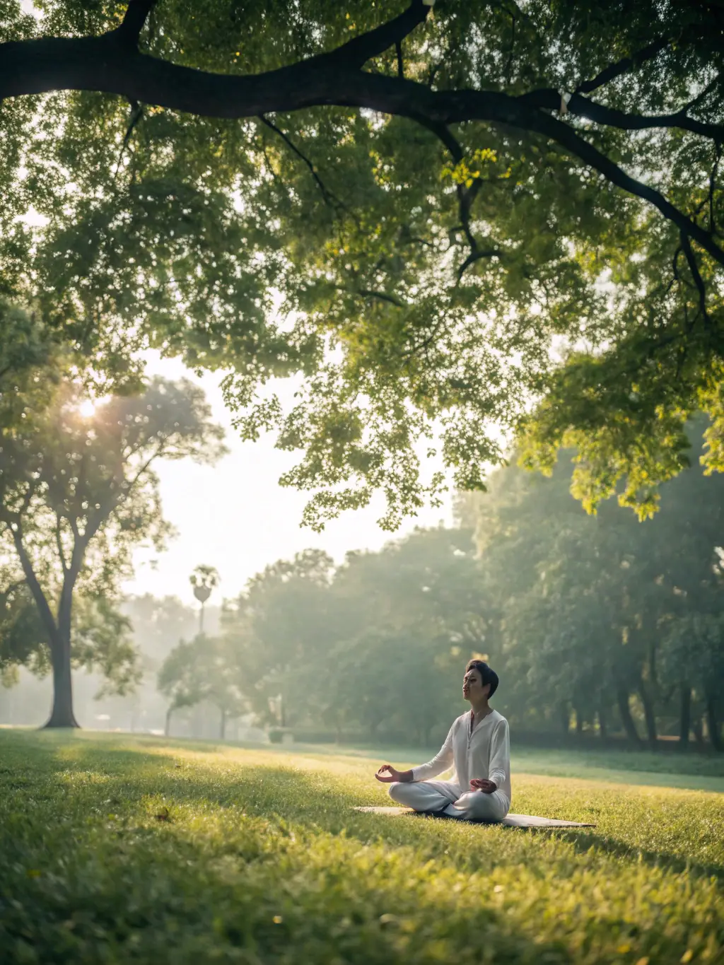 A serene image of people practicing yoga outdoors, emphasizing the relaxation and wellness benefits of the club's yoga and wellness programs.